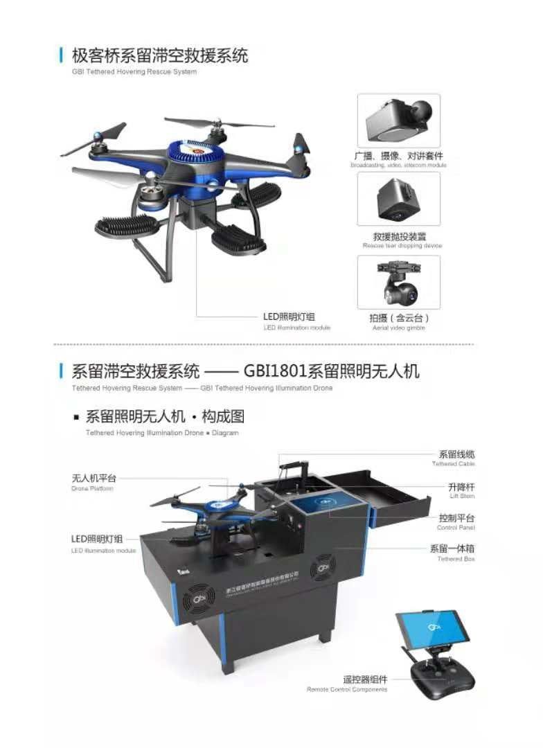 极客桥GBI1801一体式系留无人机照明系统