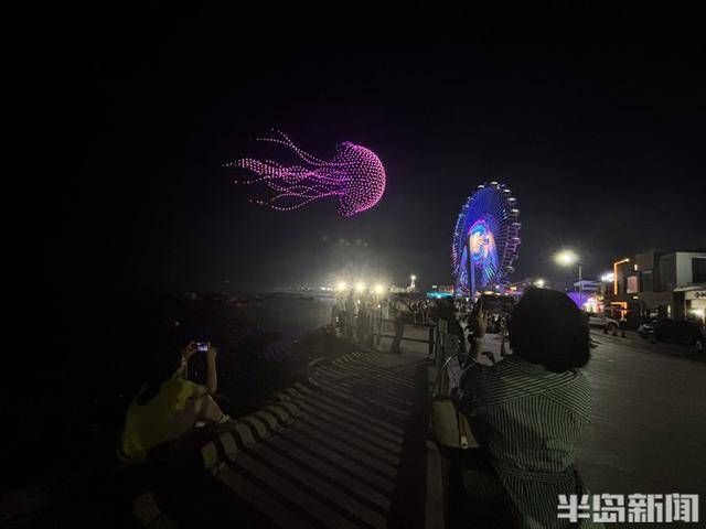 青岛夜空上演无人机光影秀海洋生灵与皮卡丘共舞相关图片(1)